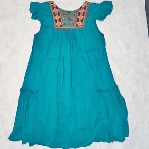 Urban Nomad Teal Dress Colorful Embroidered‎ Ruffle Sleeve Bohemian sm